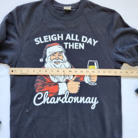 Santa Sleigh Chardonnay Wine Crewneck Sweatshirt Holiday Christmas Cute Small - Picture 7 of 8